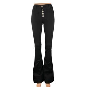 NEW Ramy Brook Cindy Black Button Fly High Waist Flared Bootcut Denim Jeans 24